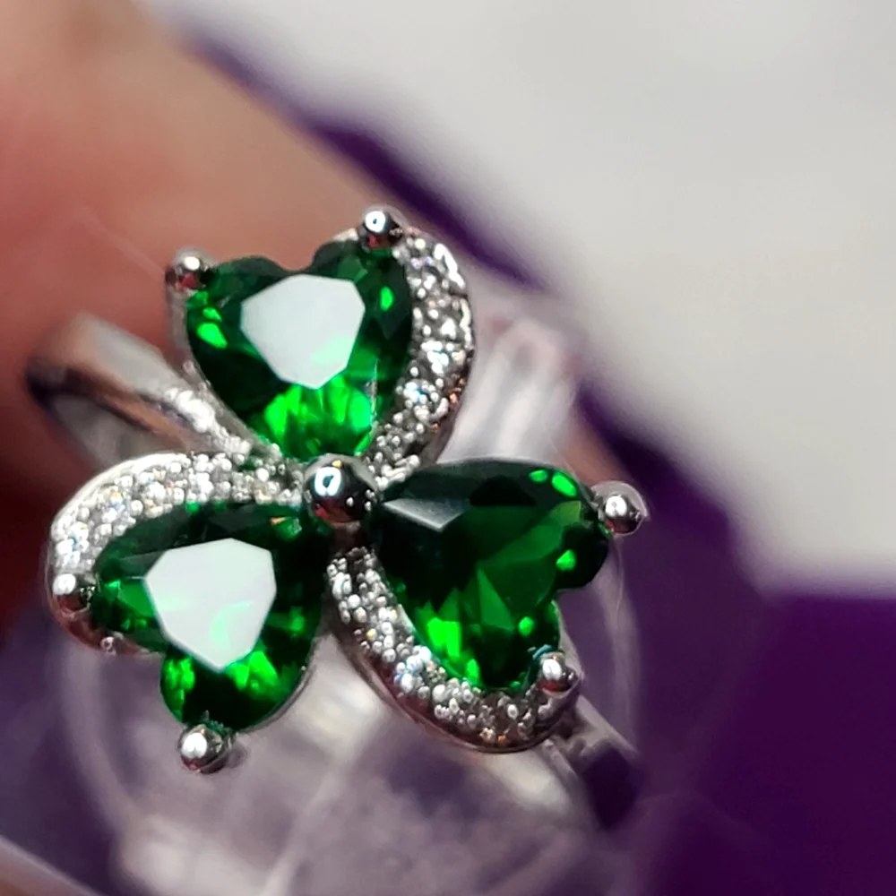 Green Hearts Sterling Silver Ring